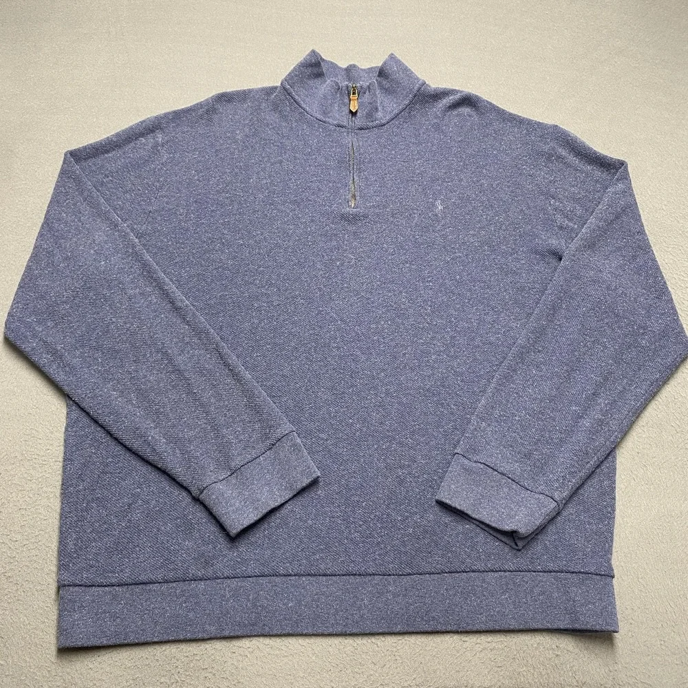 Polo Golf Ralph Lauren Sweater Mens 2XL Blue Quarter Zip Mock Neck Alpaca Blend